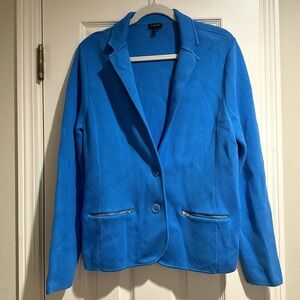 Talbots Bright Blue Cotton Blend Women’s Sweater Button Blazer Size Large